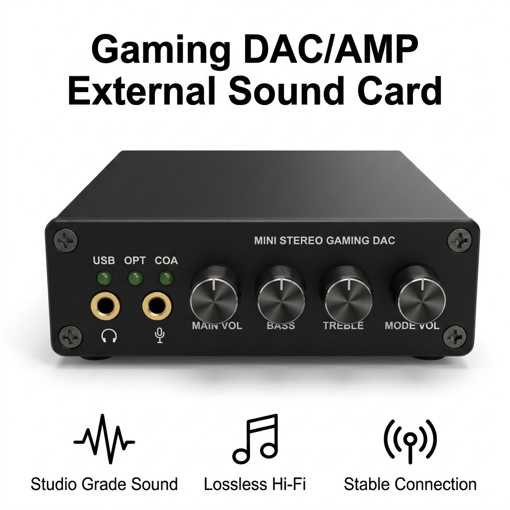 Headset Gaming Console - มินิแอมพลิฟายเออร์หูฟังสำหรับเล่นเกม DAC การ์ดเสียงภายนอก USB Optical Coaxial