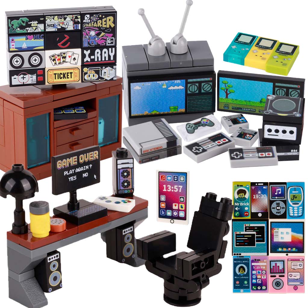Gaming Console For Kids - MOC เกมคอนโซลคอมพิวเตอร์รุ่น Building Blocks มินิทีวีเกมโทรทัศน์โทรศัพท์มือถือพิมพ์อิฐของเล่นเด็กของขวัญ